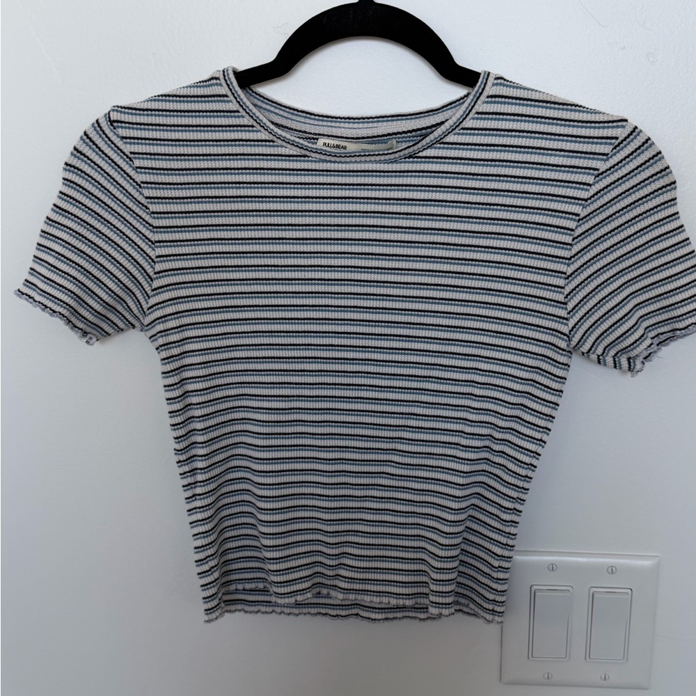 Blue and White Striped Crop Top